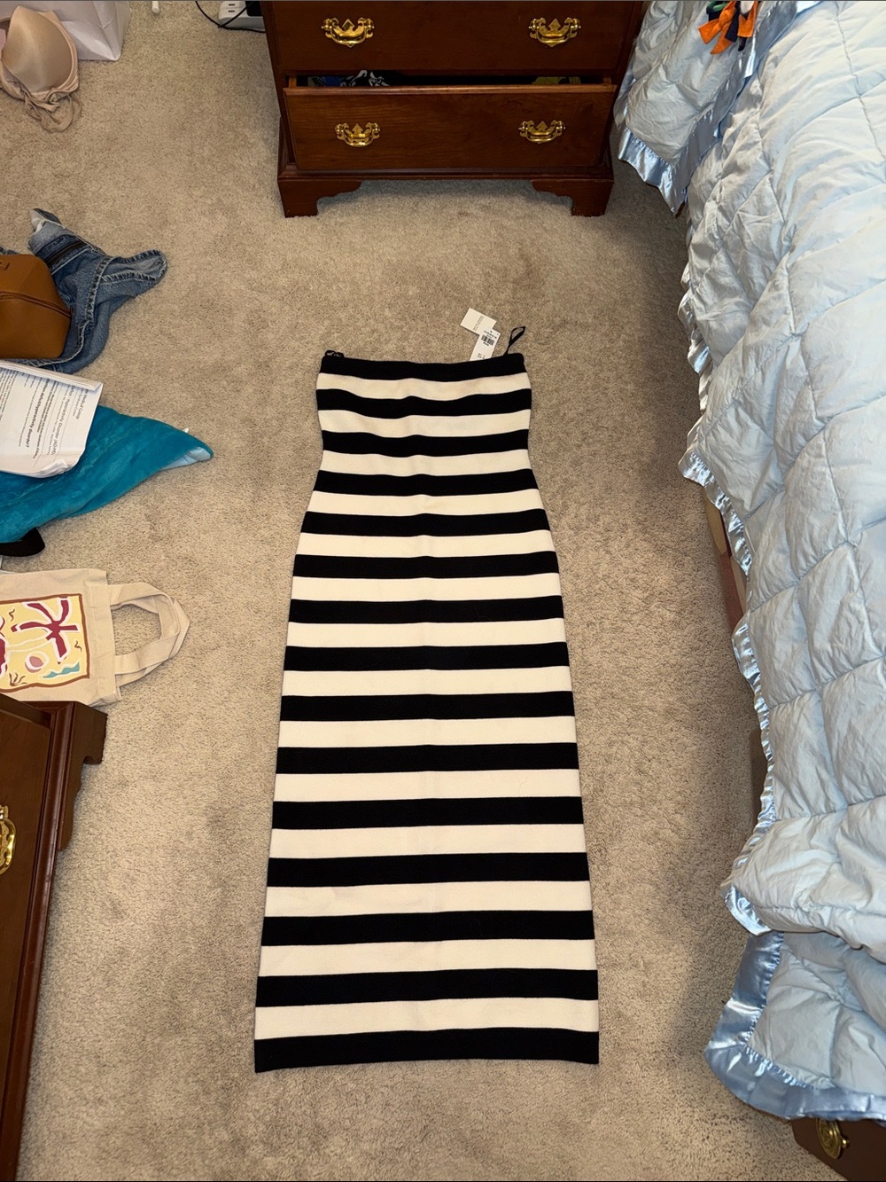Abercrombie and Fitch Striped Black & White Strapless Maxi Dress